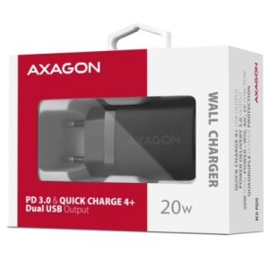 Зарядное устройство AXAGON 1xUSB QC3.0 + 1xUSB-C PD20W black (ACU-PQ20)
