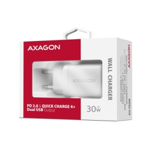 Зарядное устройство AXAGON 1xUSB QC4.0 + 1xUSB-C PD30W PPS white (ACU-PQ30W)