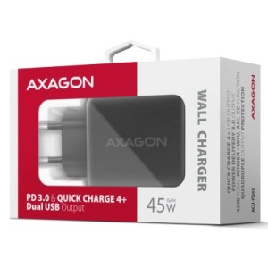 Зарядное устройство AXAGON 1xUSB QC4.0 + 1xUSB-C PD45W PPS black (ACU-PQ45)