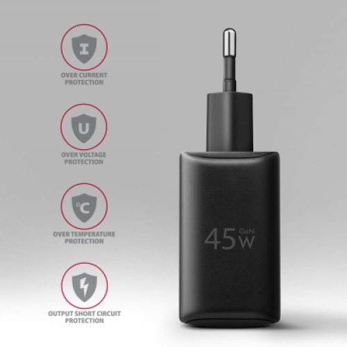 Зарядное устройство AXAGON 1xUSB QC4.0 + 1xUSB-C PD45W PPS black (ACU-PQ45)