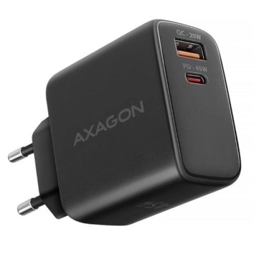 Зарядное устройство AXAGON 1xUSB QC4.0 + 1xUSB-C PD45W PPS black (ACU-PQ45)