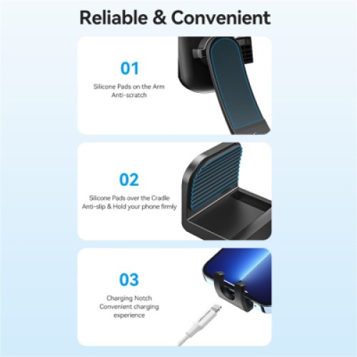 Универсальный автодержатель VENTION 4.7-7.2" зажим One Touch, присока, черный (KSCB0)