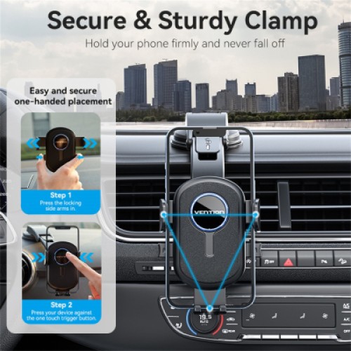Универсальный автодержатель VENTION 4.7-7.2" зажим One Touch, присока, черный (KSCB0)