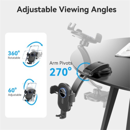 Универсальный автодержатель VENTION 4.7-7.2" зажим One Touch, присока, черный (KSCB0)