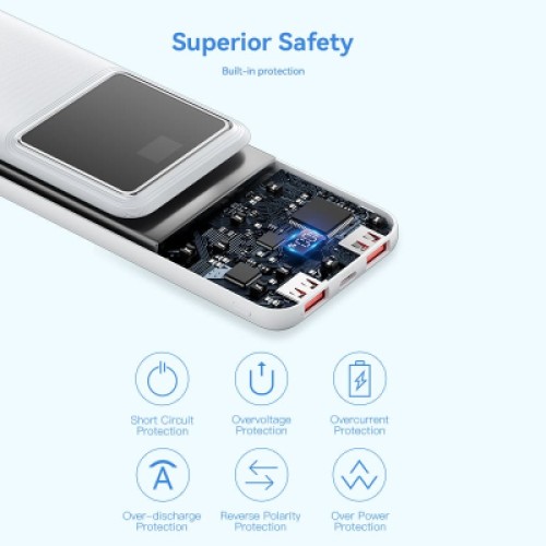 Батарея универсальная VENTION 10000mAh Power Bank (Micro-USB + USB-C + USB-A + USB-A) 22.5W Black LED Display Type (FHKB0)