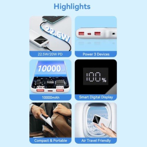 Батарея универсальная VENTION 10000mAh Power Bank (Micro-USB + USB-C + USB-A + USB-A) 22.5W Black LED Display Type (FHKB0)