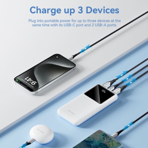 Батарея универсальная VENTION 10000mAh Power Bank (Micro-USB + USB-C + USB-A + USB-A) 22.5W Black LED Display Type (FHKB0)