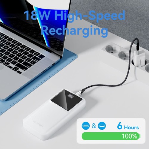 Батарея универсальная VENTION 20000mAh Power Bank (Micro-USB + USB-C + USB-A + USB-A) 22.5W Black LED Display Type (FHLB0)