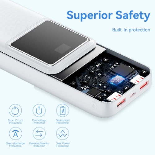 Батарея универсальная VENTION 20000mAh Power Bank (Micro-USB + USB-C + USB-A + USB-A) 22.5W Black LED Display Type (FHLB0)