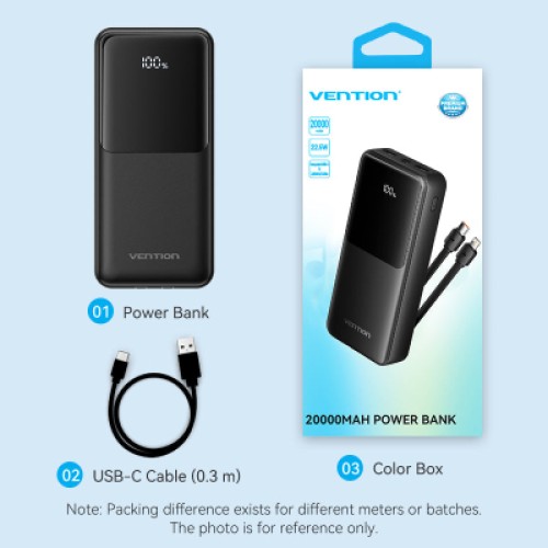 Батарея универсальная VENTION 20000mAh Power Bank (Micro-USB + USB-C + USB-A + USB-A) with Built-in USB-C and Lightning Cables (FHPB0)