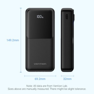 Батарея универсальная VENTION 20000mAh Power Bank (Micro-USB + USB-C + USB-A + USB-A) with Built-in USB-C and Lightning Cables (FHPB0)