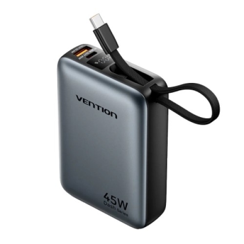 Батарея универсальная VENTION 20000mAh Mini Power Bank (USB-C + USB-C/USB-A) with Built-in USB-C Cable 45W Gray (FHGH0)