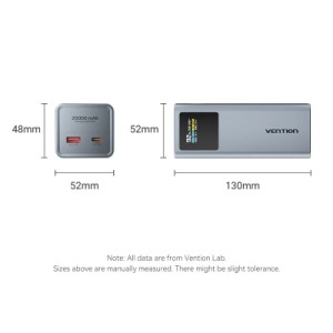 Батарея универсальная VENTION 20000mAh Power Bank (USB-C + USB-C/USB-A) 100W Gray TFT Display Type (FKCH0)