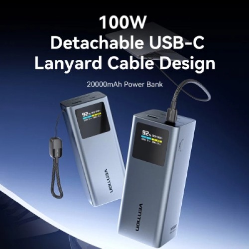 Батарея универсальная VENTION 20000mAh Power Bank (USB-C + USB-C/USB-A) 100W Gray TFT Display Type (FKCH0)