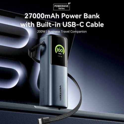 Батарея универсальная VENTION 27000mAh Power Bank (USB-C + USB-C/USB-C/USB-A) 200W Gray TFT Display Type (FKGH0)