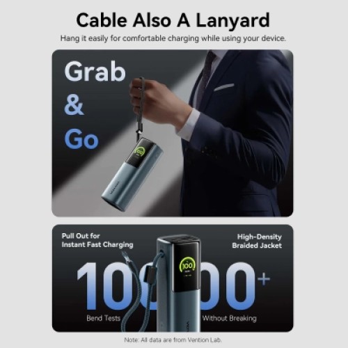 Батарея универсальная VENTION 27000mAh Power Bank (USB-C + USB-C/USB-C/USB-A) 200W Gray TFT Display Type (FKGH0)