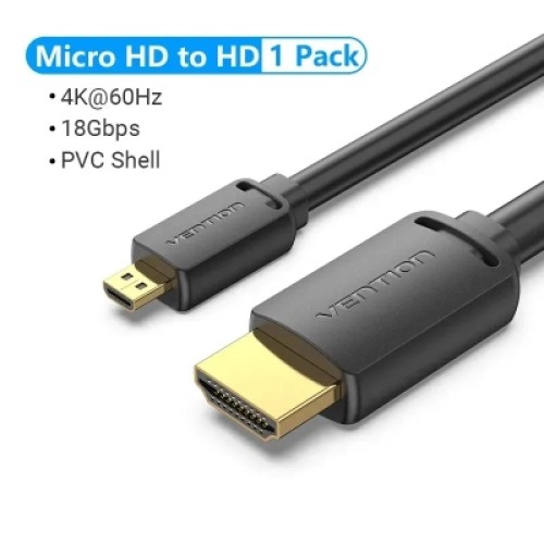 Кабель мультимедийный HDMI-D Male to HDMI-A Male 4K HD Cable 1M Black VENTION (AGIBF)