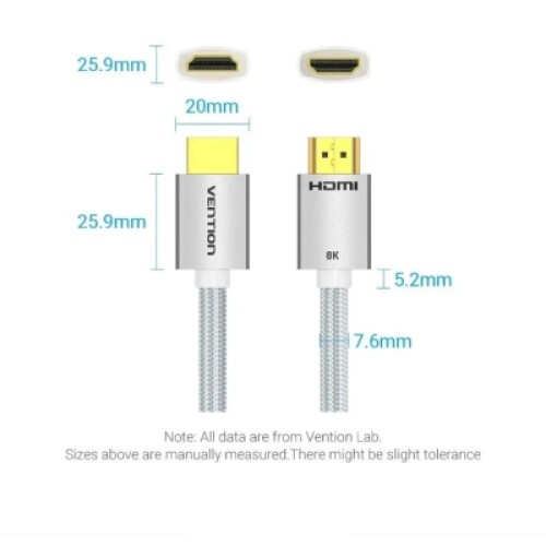 Кабель мультимедийный HDMI Male to Male Cable 8K 1.5M Silver Aluminum Alloy Type VENTION (ALCIG)