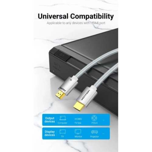 Кабель мультимедийный HDMI Male to Male Cable 8K 1.5M Silver Aluminum Alloy Type VENTION (ALCIG)