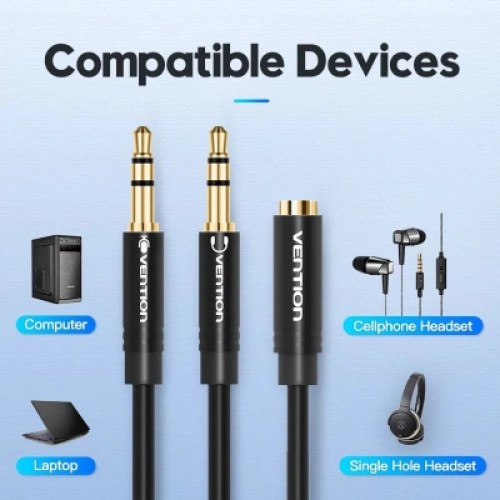 Кабель мультимедийный 2*3.5mm Male to 4 Pole 3.5mm Female Audio Cable 0.3M Black ABS Type VENTION (BBTBY)