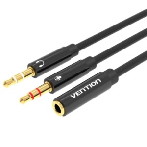 Кабель мультимедійний 2*3.5mm Male to 4 Pole 3.5mm Female Audio Cable 0.3M Black ABS Type VENTION (BBTBY)