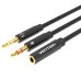 Кабель мультимедийный 2*3.5mm Male to 4 Pole 3.5mm Female Audio Cable 0.3M Black ABS Type VENTION (BBTBY)