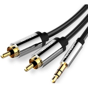 Кабель мультимедійний 3.5mm Male to 2RCA Male Audio Cable 1M Black Metal Type VENTION (BCFBF)