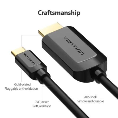 Кабель мультимедийный Type-C to HDMI Cable 1.5M Black VENTION (CGUBG)