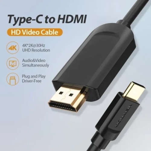 Кабель мультимедийный Type-C to HDMI Cable 1.5M Black VENTION (CGUBG)