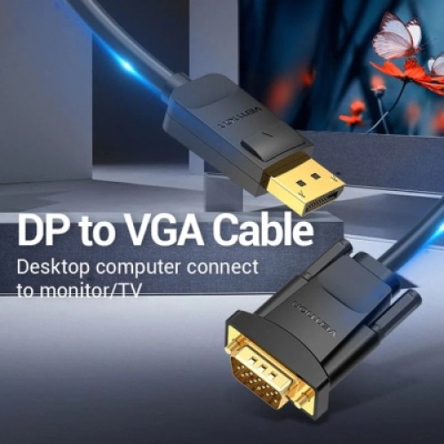 Кабель мультимедийный DP to VGA Cable 1.5M Black VENTION (HBLBG) Кабель мультимедийный DP to VGA Cable 1.5M Black VENTION (HBLBG)