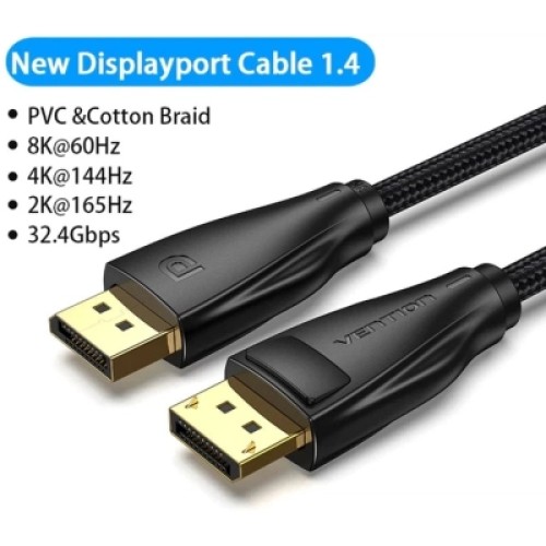 Кабель мультимедийный Cotton Braided DP Male to Male Cable 1M Black VENTION (HCCBF)