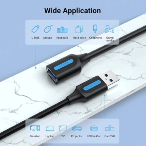 Дата кабель USB 3.0 A Male to A Female Extension Cable 1M black PVC Type VENTION (CBHBF)