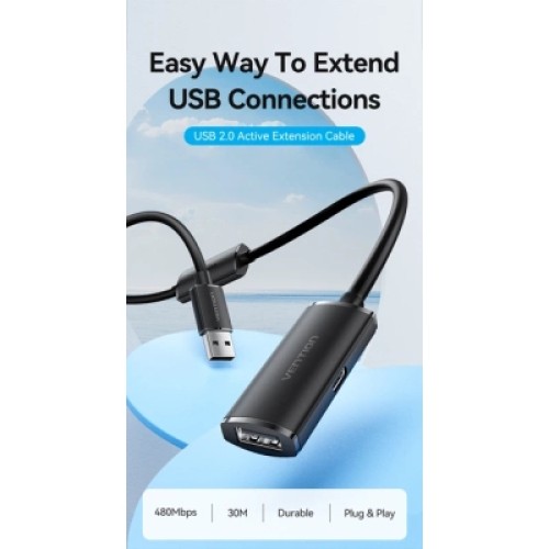 Дата кабель USB 2.0 Type-A Male to Type-A Female Active Extension Cable 10M Black VENTION (CBKBL) Дата кабель USB 2.0 Type-A Male to Type-A Female Active Extension Cable 10M Black VENTION (CBKBL)