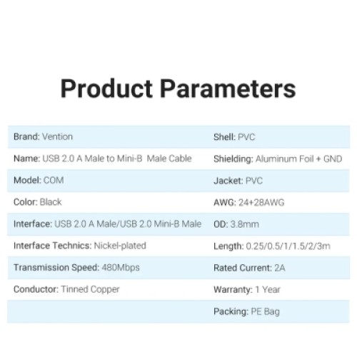 Дата кабель USB 2.0 A Male to Mini-B Male Cable 2M Black PVC Type VENTION (COMBH) Дата кабель USB 2.0 A Male to Mini-B Male Cable 2M Black PVC Type VENTION (COMBH)