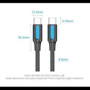 Дата кабель USB 2.0 C Male to C Male 5A Cable 1.5M Black PVC Type VENTION (COTBG)