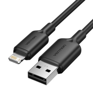 Дата кабель USB 2.0 Type-A Male to Lightning Male 2.4A Cable 1M Black PVC Type VENTION (LAMBF)