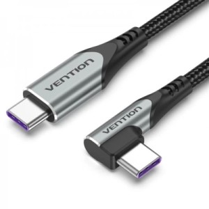 Дата кабель USB 2.0 C Male Right Angle to C Male 5A Cable 1M Gray Aluminum Alloy Type VENTION (TAKHF)