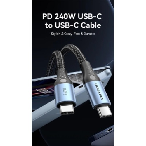 Дата кабель USB 2.0 C Male to C Male 240W Cable 1.5M Black Aluminum Alloy Type VENTION (TREBG)