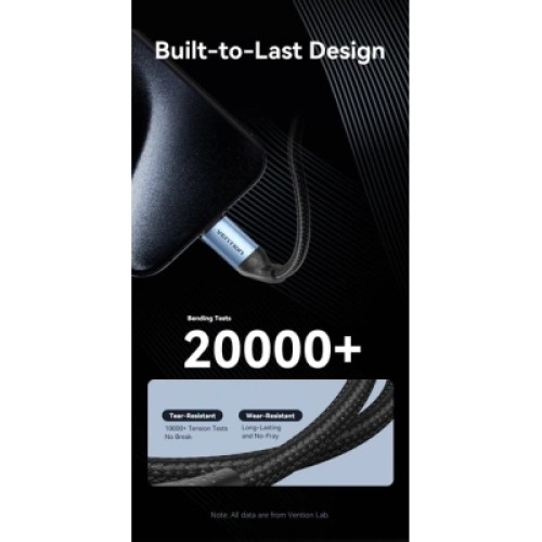 Дата кабель USB 2.0 C Male to C Male 240W Cable 1.5M Black Aluminum Alloy Type VENTION (TREBG)