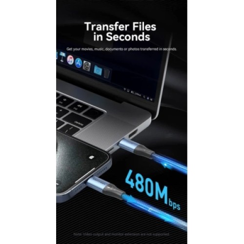 Дата кабель USB 2.0 C Male to C Male 240W Cable 1.5M Black Aluminum Alloy Type VENTION (TREBG)