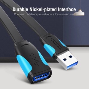 Дата кабель Flat USB3.0 Extension Cable 2M Black VENTION (VAS-A13-B200)