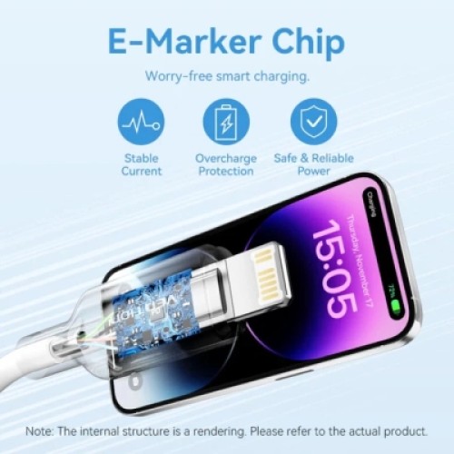 Дата кабель USB 2.0 Type-C Male to Lightning Male 3A Cable 2M Black PVC Type VENTION (LAKBH)