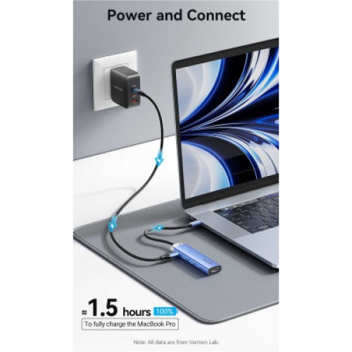 Концентратор VENTION USB-C to HDMI/USB 3.0 x 3/PD Docking Station 0.15M Blue Aluminum Alloy Type (TGESB)