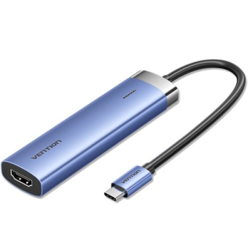 Концентратор VENTION USB-C to HDMI/USB 3.0 x 3/PD Docking Station 0.15M Blue Aluminum Alloy Type (TGESB)