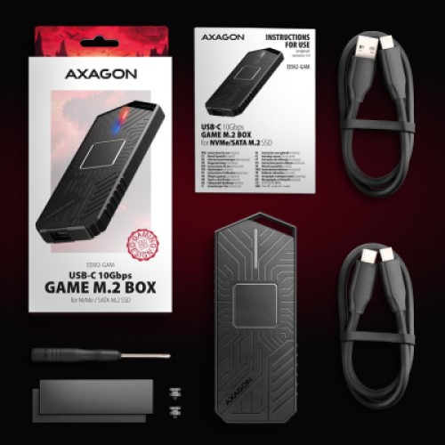 Карман внешний AXAGON USB-C 10Gbps metal box for M.2 NVMe & SATA SSD GAME (EEM2-GAM)