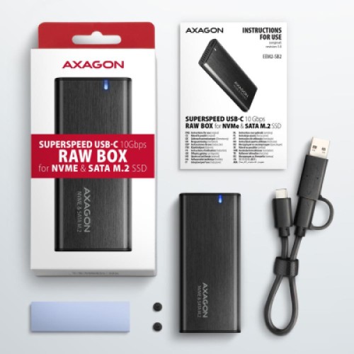Карман внешний AXAGON USB-C 3.2 Gen 2 metal box for M.2 NVMe & SATA SSD RAW (EEM2-SB2)