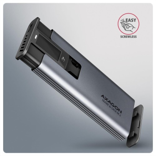 Карман внешний AXAGON USB-C 10Gbps metal box with info display for M.2 NVMe & SATA SSD (EEM2-SD2)