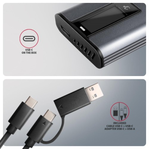 Карман внешний AXAGON USB-C 10Gbps metal box with info display for M.2 NVMe & SATA SSD (EEM2-SD2)