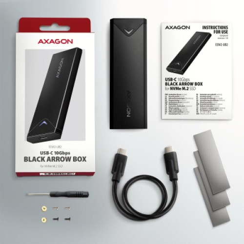 Карман внешний AXAGON USB-C 10Gbps metal box for M.2 NVMe SSD BLACK ARROW (EEM2-UB2)