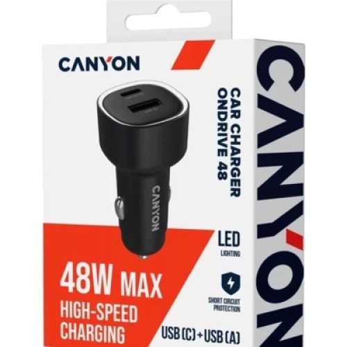 Зарядное устройство Canyon 1xUSB + 1xUSB-C PD48W black (CNE-CCABR3AC)
